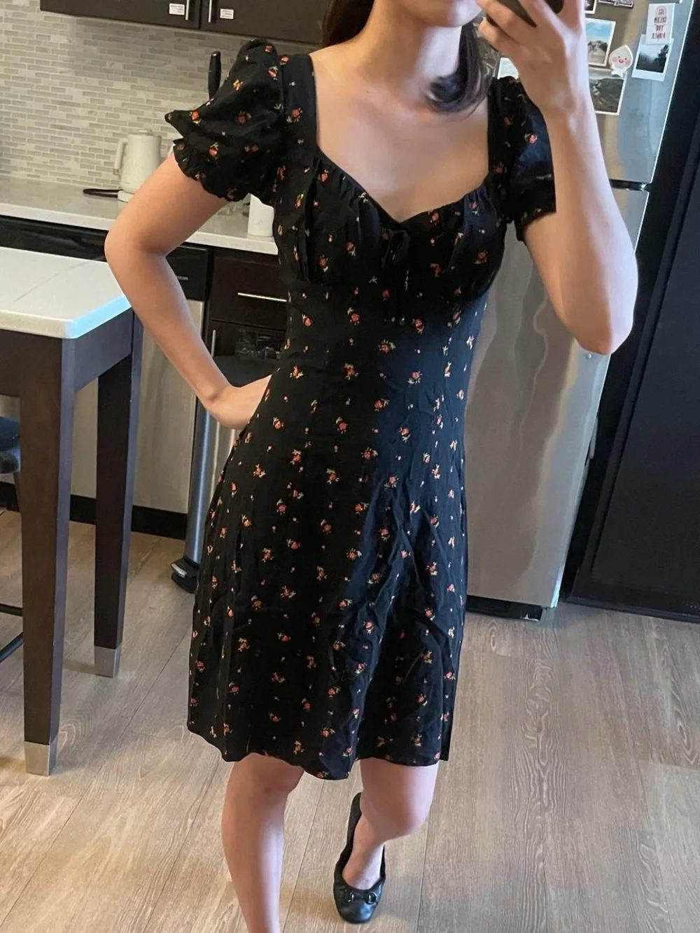 Urban Outfitters Black Mini Dress with Tiny Red Floral Print